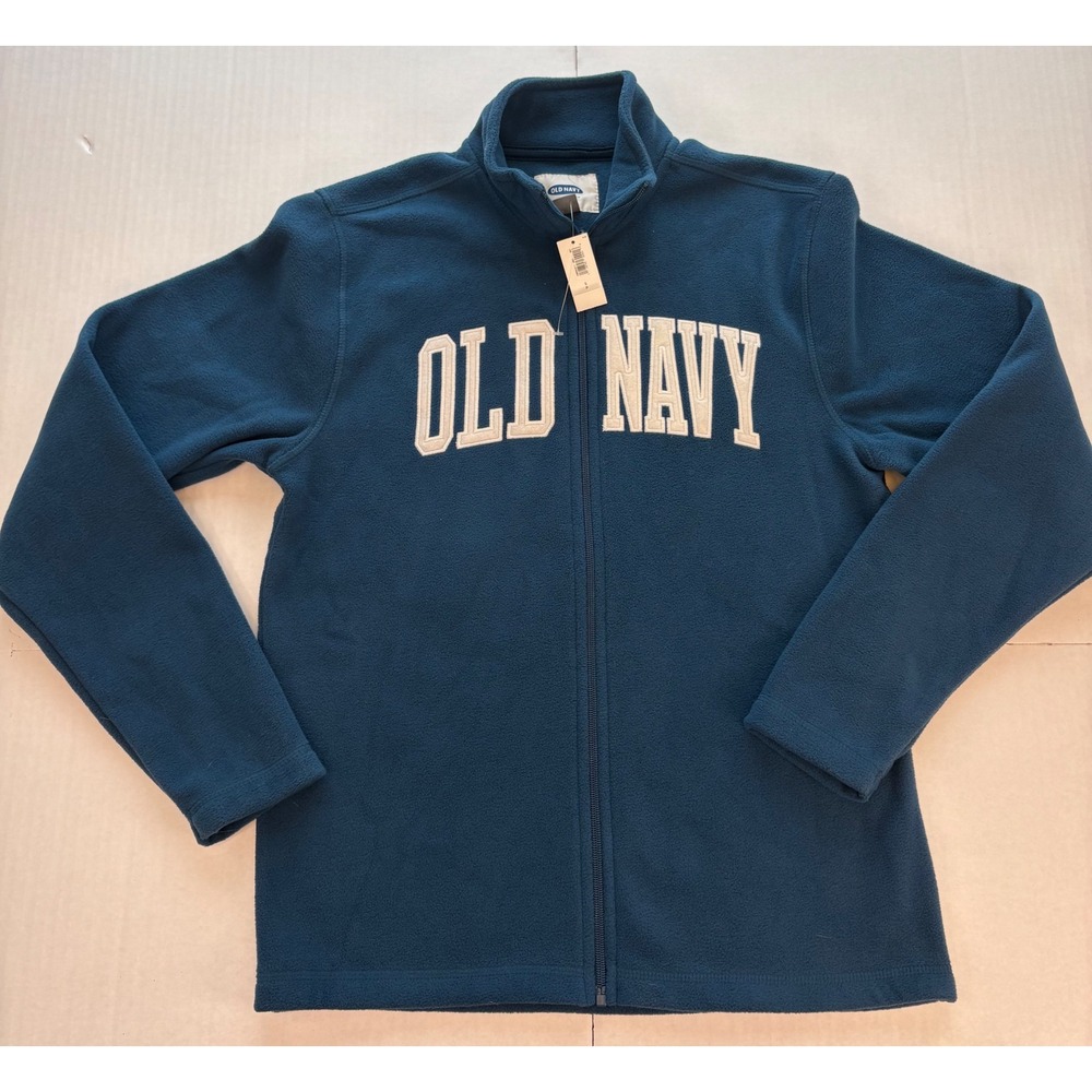 Vintage NWT Old Navy Full Zip Fleece Jacket Teal Spell Out Logo Y2K